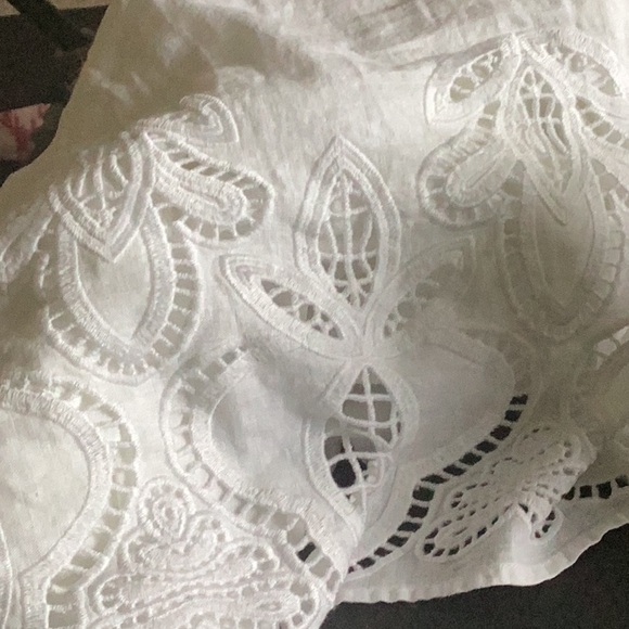 L Talbots White Linen Lace Hem Elastic Waist Maxi Skirt Battenburg White Eyelet - Picture 8 of 8